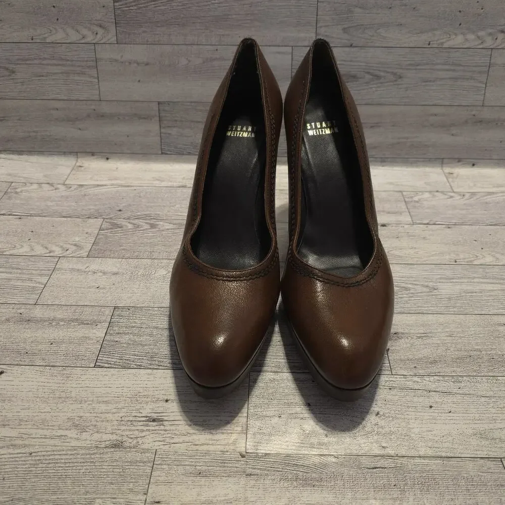 STUART WEITZMAN Brown Leather Platform Pumps 3.5